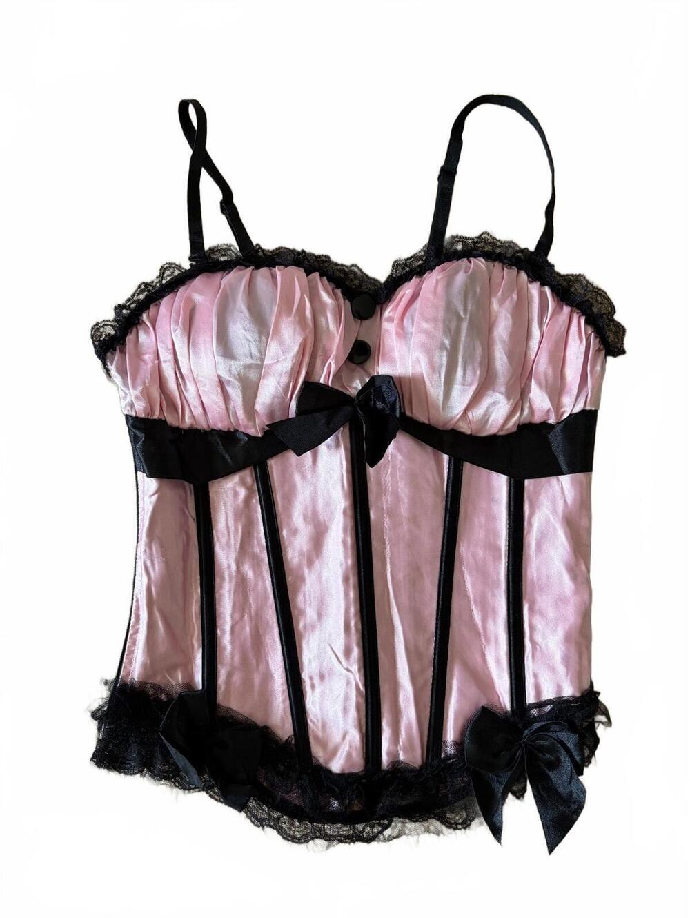 Daisy Corsets Bustier Corset Top Sz S Pink Lace-Up Boned Straps Removable Straps